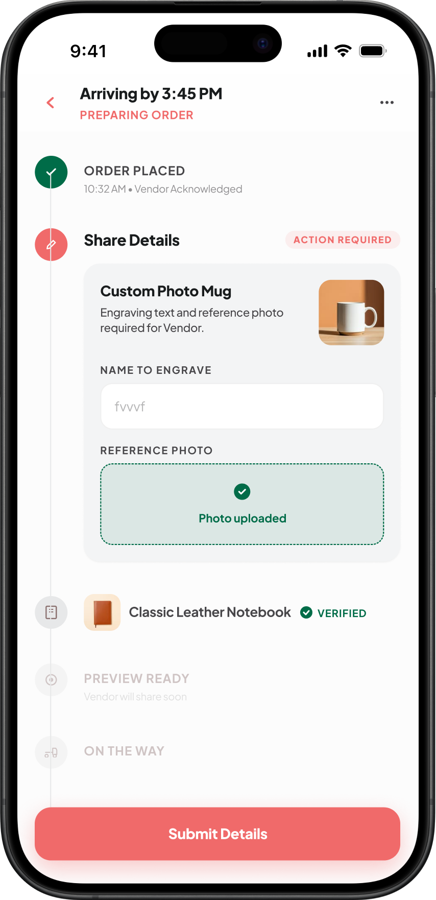 Share customisation details — filled state